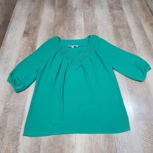 Annabella Women's V-Neck 3/4 Sleeve Solid Sheer Blouse Green Medium